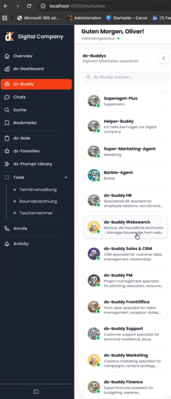 Übersicht der verfügbaren dx-Buddys im dx-Company OS